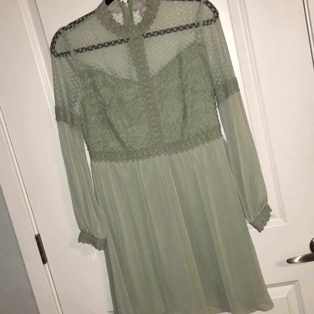 Mint Green Lace High Neck Fit and Flare Dress